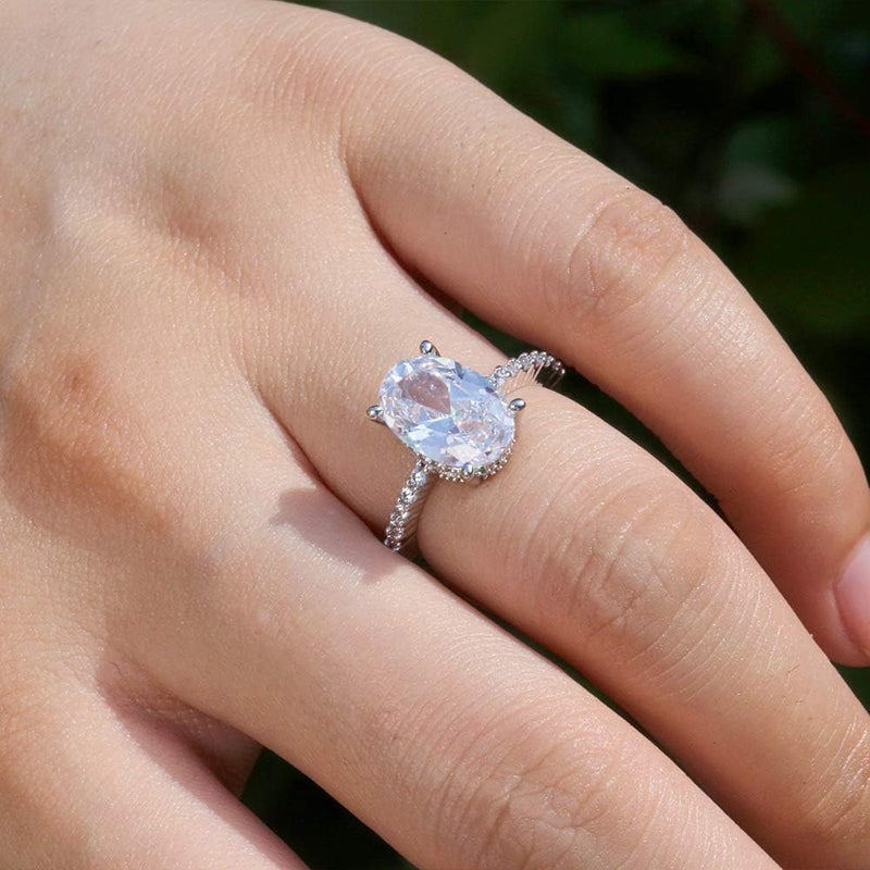 ZDIFDIC خواتم خطوبة فضة استرلينية 925 بحجم 3CT مع قطع بيضاوي من زركونيا مكعبة CZ لخواتم الوعد للنساء، خواتم ألماس محاكية كلاسيكية للنساء بحجم 6-10(8#)، KE-TY22-BJ08 - Image 2